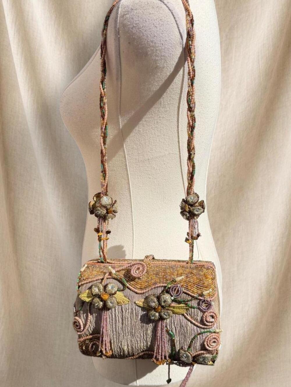 Vintage Mary Frances beaded floral shoulder bag with beaded strap!